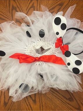 Handmade Dalmatian Tutu Dress with Matching Headband Size 12mos-2T